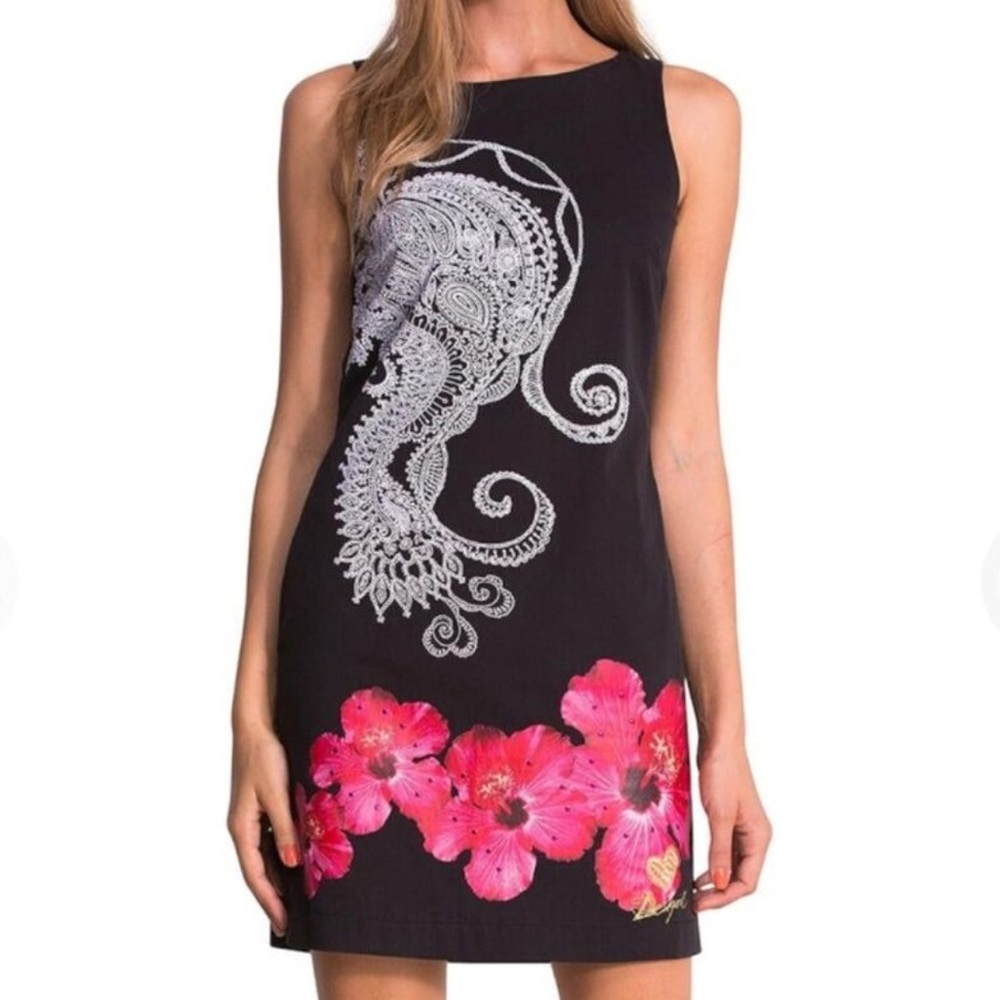 Elegant Black Dress with Floral Design